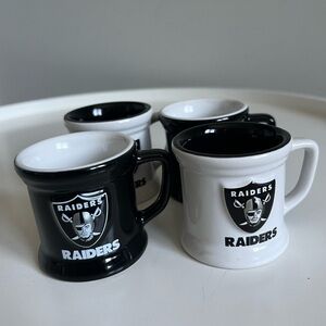 Set of 4 NFL Oakland Raiders Shot Mugs 2oz Black White Raiders Logo Memorabilia